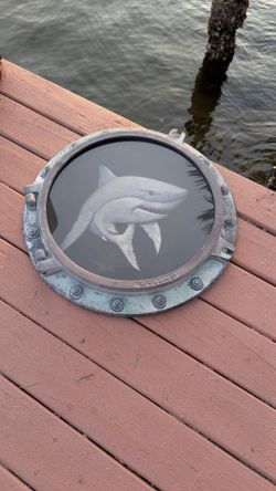 Rare Vintage Wyland Shark Porthole Cold cast 24" back has water damage sold as -is