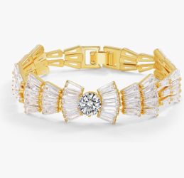 14K Gold Plated Women’s Tennis Bracelet – Sleek CZ Line Bracelet, Fits 6.0"–7.2" Wrist – Sparkly Everyday Jewelry Gift, Contemporary Tennis Bracelets
