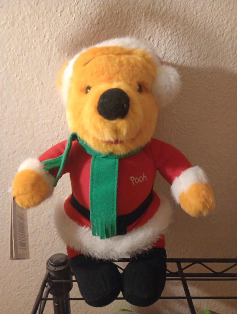 Vintage Disney Winnie The Pooh In Santa Suit Christmas Plush Small 9 Inches