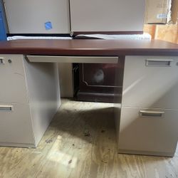 Sturdy Metal Office Desk With Filing Cabinet