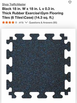 TrafficMaster Black 18 in. W x 18 in. L x 0.3 in. Thick Rubber Exercise\Gym Flooring Tiles (6 Tiles\