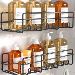 Adhesive Shower Caddy 2-Pack Rustproof Stainless Steel Black Organizer