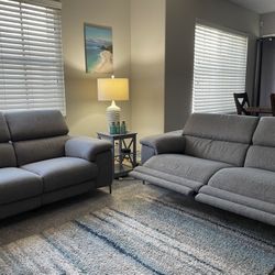 (Living Spaces)Sofa and Loveseat- Power Reclining Sofa  And Love Seat with Adjustable Headrest & USB