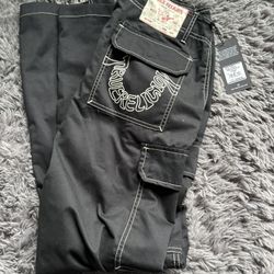 Jet Black True Religion Cargo Jeans