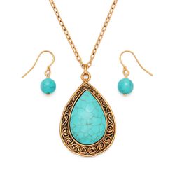 Chic Bronze And Turquoise Necklace And Earring Set