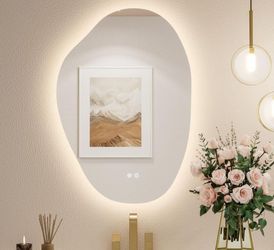 Keonjinn 22 in. W x 30 in. H Irregular Novelty/Specialty Frameless LED Light Anti-Fog Wall Bathroom Vanity Mirror with Backlit