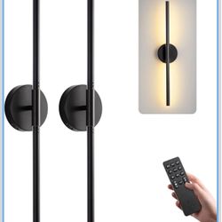 Easesonic Battery Operated Wall Sconces Set of 2, Rechargeable LED Wall Lights with Remote & Touch Control, 350° Rotatable, 30 Inch Black Dimmable & T