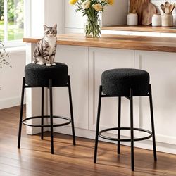 NEW FLOUKI 26” Upholstered Backless Barstools, Counter Height Chairs BLACK, Set of 2