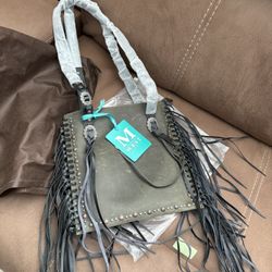 Montana West Genuine leather fringe hand bag NWT