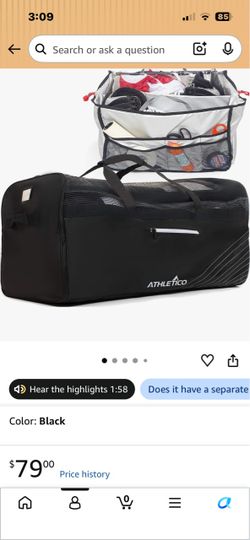 Athletico Black Sports Duffel Bag