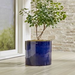 Crate & Barrel Blue Ceramic Planter / Plant Pot – Large 18.5″
