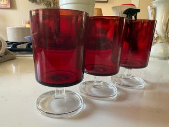 Vintage Ruby Red Glass Stemware Set of 3