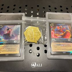 D23 Lorcana 2024 Mickey Mouse Sorcerer Mickey, 2025 Iago Out Of Reach, And Lorcana Pin