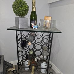Wine Rack Holder  ( Glass Top And Steel Frame )