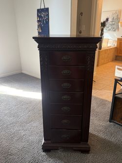 Dark Cherry Wood Tall Lingerie Chest Dresser