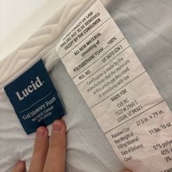 Lucid 4’ Memory gel Twin XL mattress pad topper 