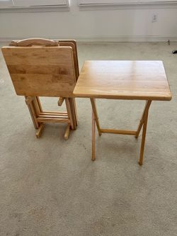 Wooden Folding TV Tray Table Set with Storage Stand