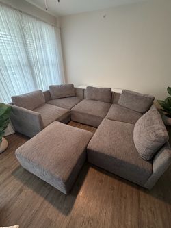 Gray Fabric Sectional Sofa with Ottoman