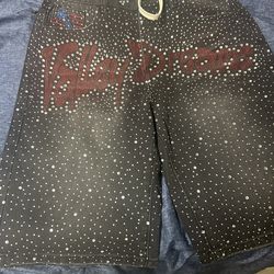 Vale sports black rhinestone jean shorts