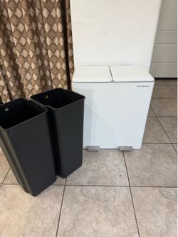SONGMICS Trash Can, 2 x 8 Gallon (2 x 30 L) Double Garbage Can with Soft-Close Lids, Removable Inner Buckets, Pedals, Stainless Steel, for Waste and R