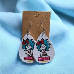 Adorable "TEACHER OFF DUTY" Teardrop Dangle Earrings