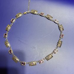 925 Sterling Silver Heavy Amethyst 16” Necklace With 2” Extention