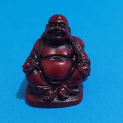 Buddha Laughing  Sitting Figure 1.75" Red Vintage.
