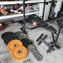 Olympic Weight Bench w Legs,Inclines,Declines/260 LBS Olympic Plates,45 LB Bar 