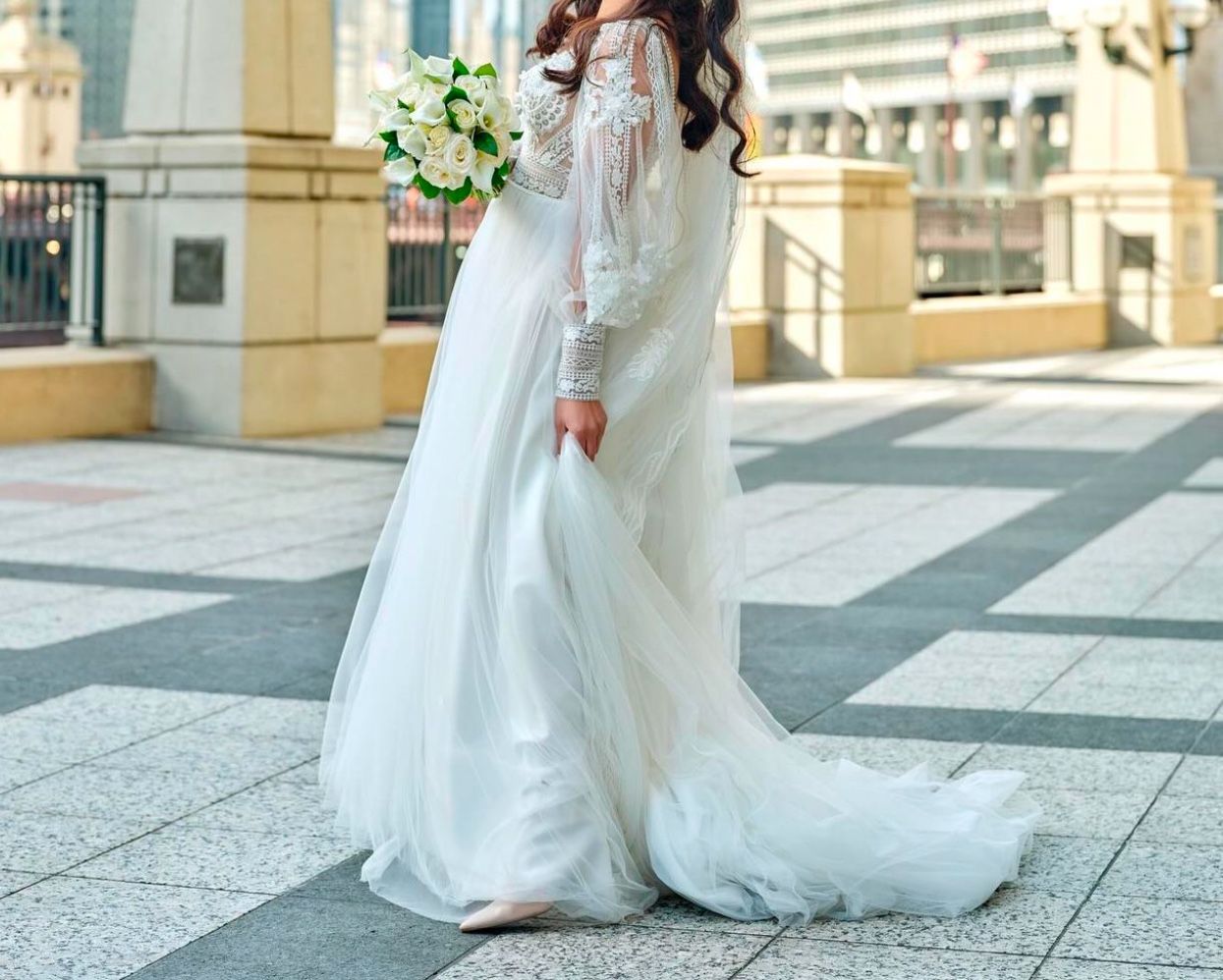 Wedding dress with veil