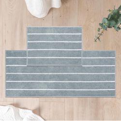 FRESHMINT Stripe Chenille Bathroom Rugs Set 2 Piece 17"x24"+20"x47", Water Absorbent Soft Bath Mat for Bathroom, Non Slip Bath Rug Washable Quick Dry 