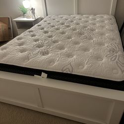 White Elegant Queen Bed With Frame And Desk