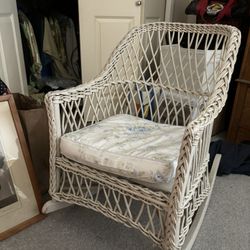 Antique White Wicker Rocker (Chair) 