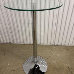 Round Chrome & Clear Glass Bar Table – NEW
