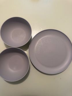 plastic bowls and plate