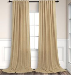 Burlap Color Curtains 84 Inch Length for Living Room 2 Panels Back Tab Pocket Primitive Drapes Flax Linen Country Cotton Light Filtering Sheer Tan Bro