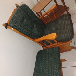 Gliding Chair With Ottoman, Side Rolling Table and Lamp