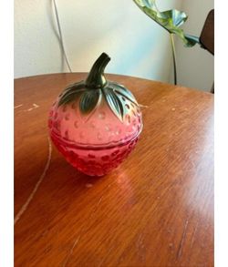 Urban Outfitters Pink Glass Strawberry Candle with Lid