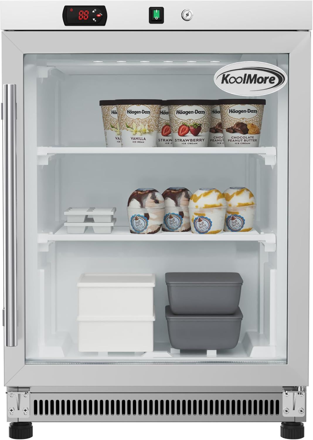 KoolMore 24 in. Commercial Manual Defrost Countertop Display Freezer in White with Stainless Steel and Glass Door, 4.6 Cu. ft.