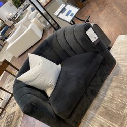 Black Spacious Two Seater Couch And Accent Chair Set 