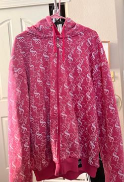 Pink Full-Zip Hoodie with Dollar Sign Print
