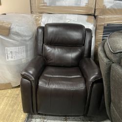 Dark Brown Leather Power Recliner Rocker Chair