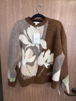 TOPSHOP Knit Blurred Floral Sweater in Neutral (Small)