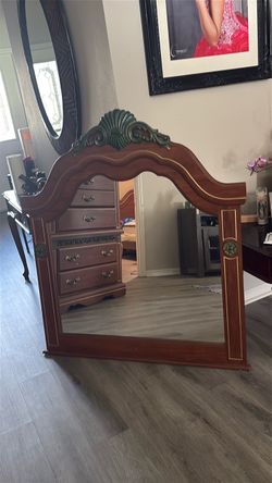 Ornate Wood Framed Dresser Mirror