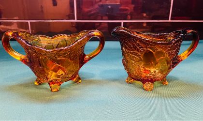 Vintage Tiara crystal sweet pear dark amber open cream and sugar set