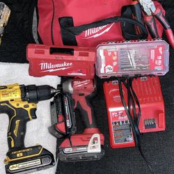Milwaukee M18 Drill + DeWalt 20V Drill Tool Bundle w/ Battery & Charger