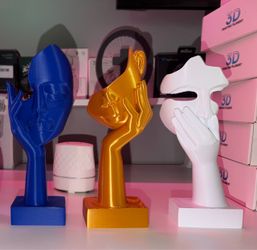 3D Printed Abstract Face Hand Sculptures Set of 3