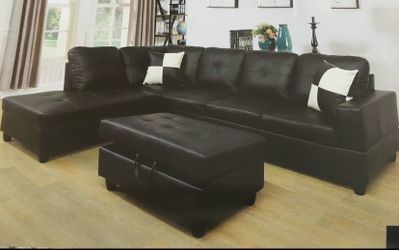 Black leather sectional couch