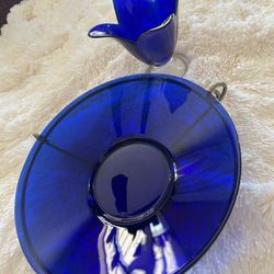 Fruit Bowls, One With Stand And One Flower Shape,  Home Decor Royal Blue Beautiful Pieces