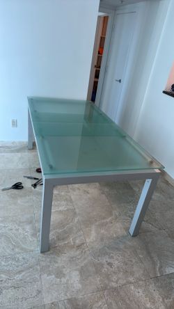 Ligne Roset glass aluminum table 71”x 35 1/2”