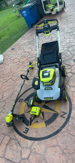 40V HP Brushless Whisper Series 21" Walk Behind Self-Propelled All Wheel Drive Mower, Trimmer//Batteries/Chargers